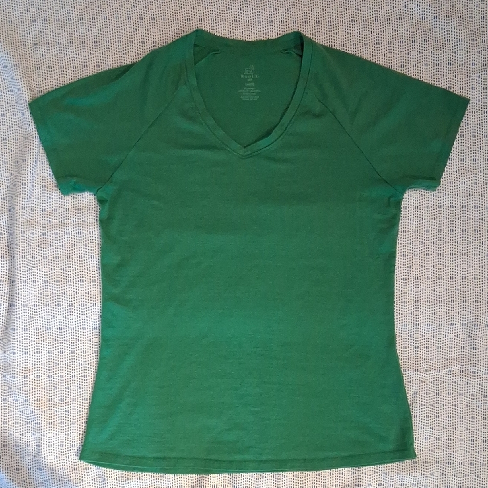 Green Woolx Mia Merino Wool V-Neck Women's Tshirt Top Size Large